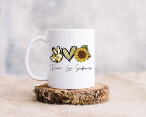 Peace, Love and Sunflowers Mug